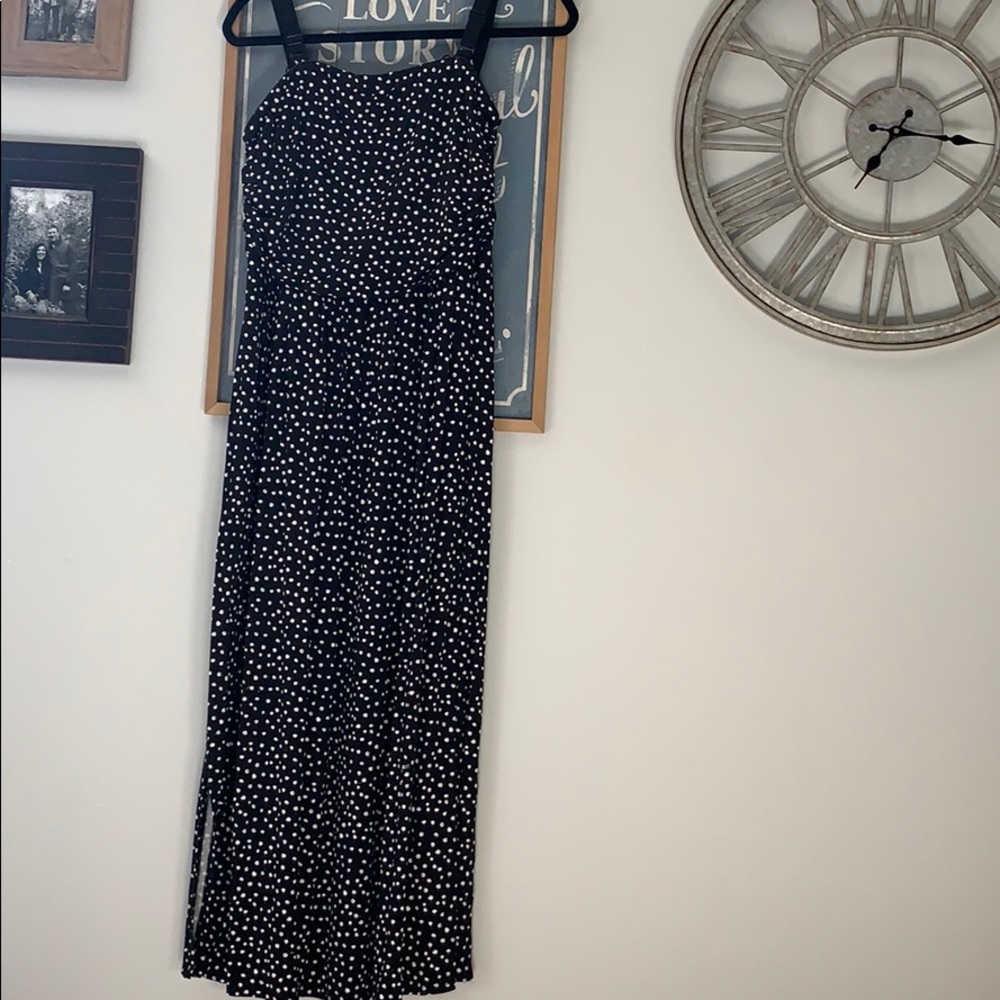 Black polka dot dress with detachable straps